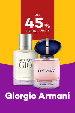 Perfumes da marca Giorgio Armani  com destaque promocional de 45% obre pre&ccedil;o de Venda ao P&uacute;blico Recomendado